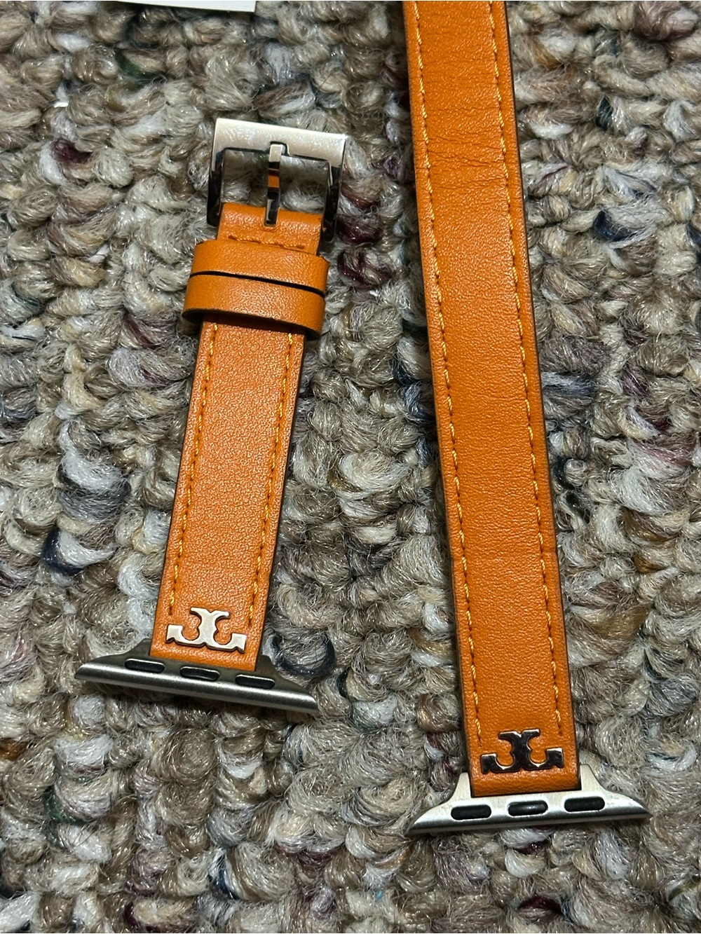 Tory Burch Orange Double Wrap Leather Apple Watch Band